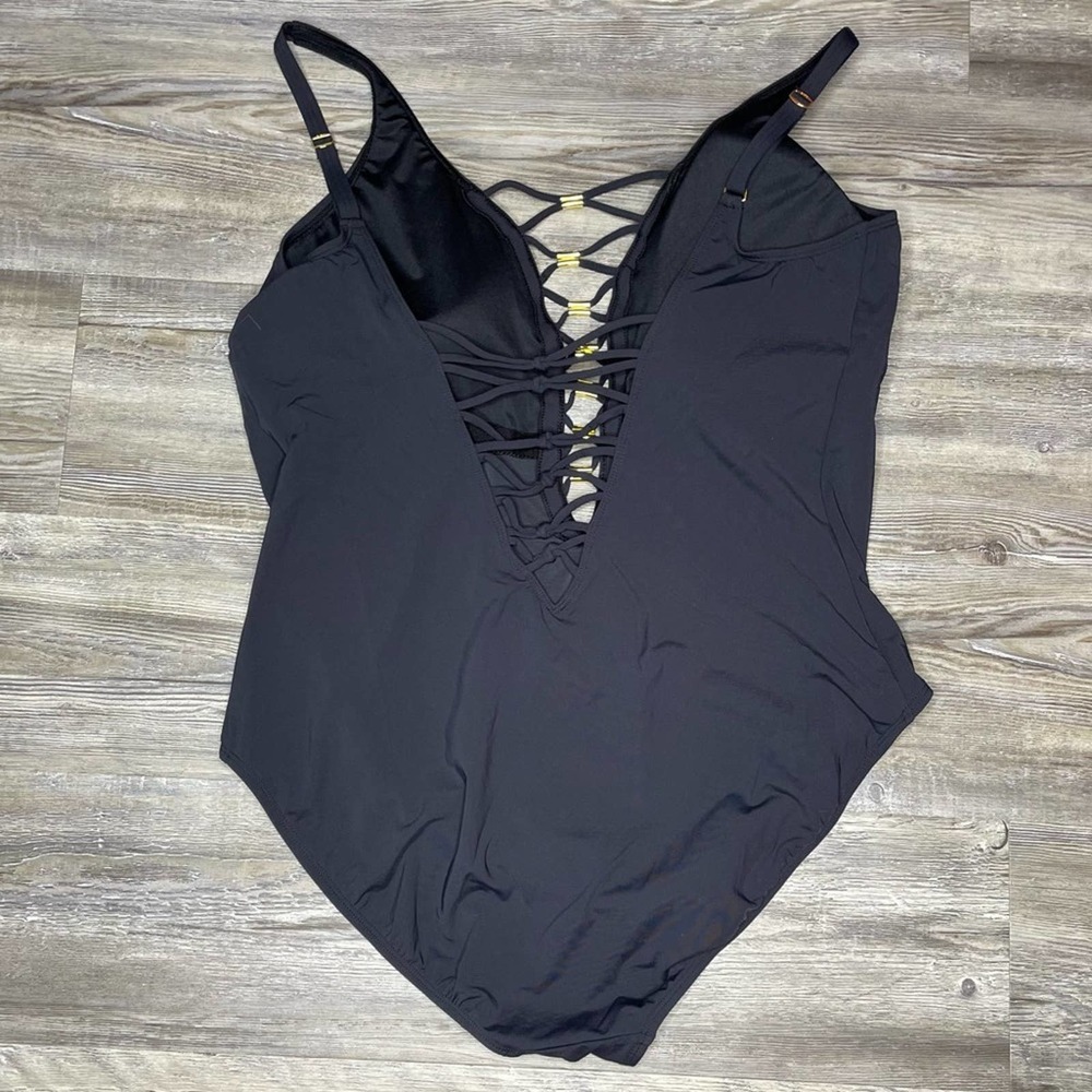 Bleu Rod Beattie Women's Black Go For The Gold Lace Down 1 Piece Swimsuit sz 22W - Picture 3 of 3